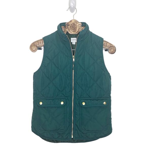 J. Crew Puffer Vest Excursion Utility Pockets Green Preppy Outerwear XS - Picture 1 of 8